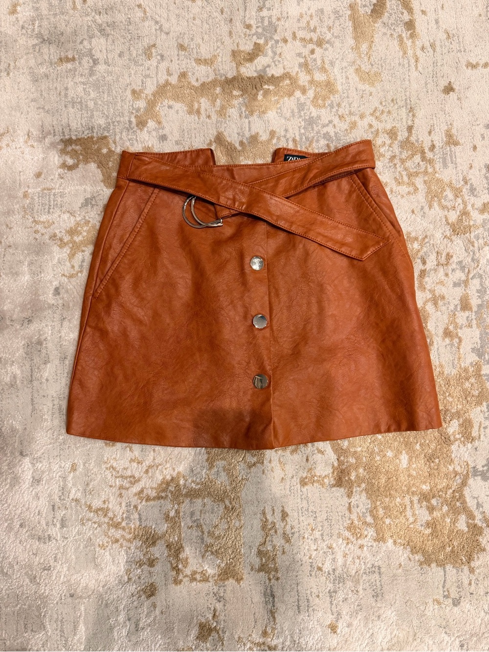 Zara Brown Faux Leather Belted Mini Skort